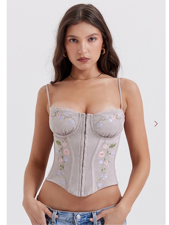 House of CB Tops - House of CB Dusty Lavender Embroidered Lace-Trim Corset Top
